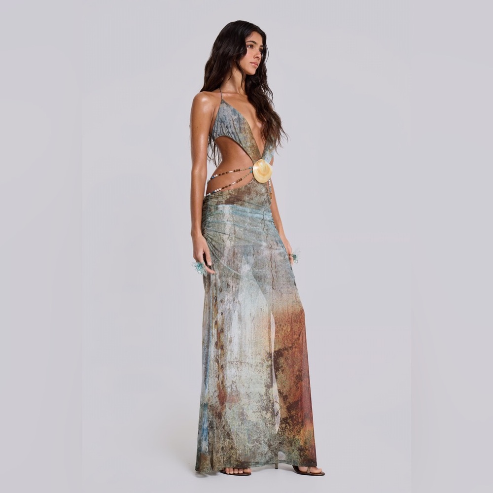 NWT Multi Colored Plunge Maxi Dress - Picture 2 of 8